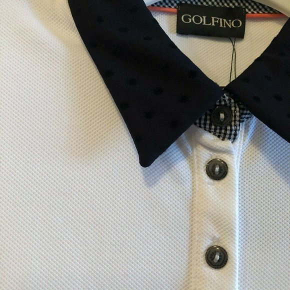 NWT $139 GOLFINO Sz 6 or S Women's Polo Shirt 5 Buttons 3/4 Sleeve White Black - Picture 3 of 12